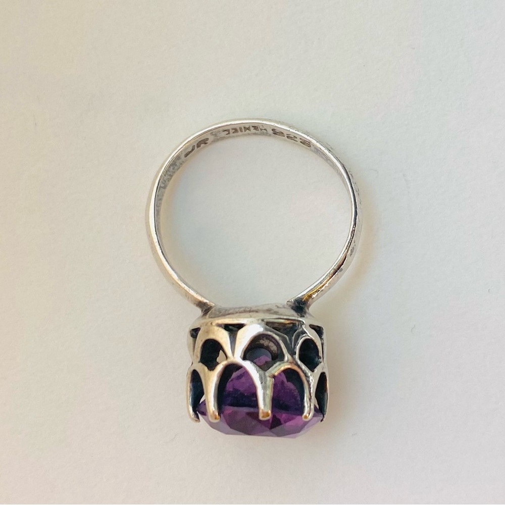 Vintage Taxco Mexico 925 Silver Purple Alexandrite? Crown Statement Ring size 6 - Picture 10 of 12